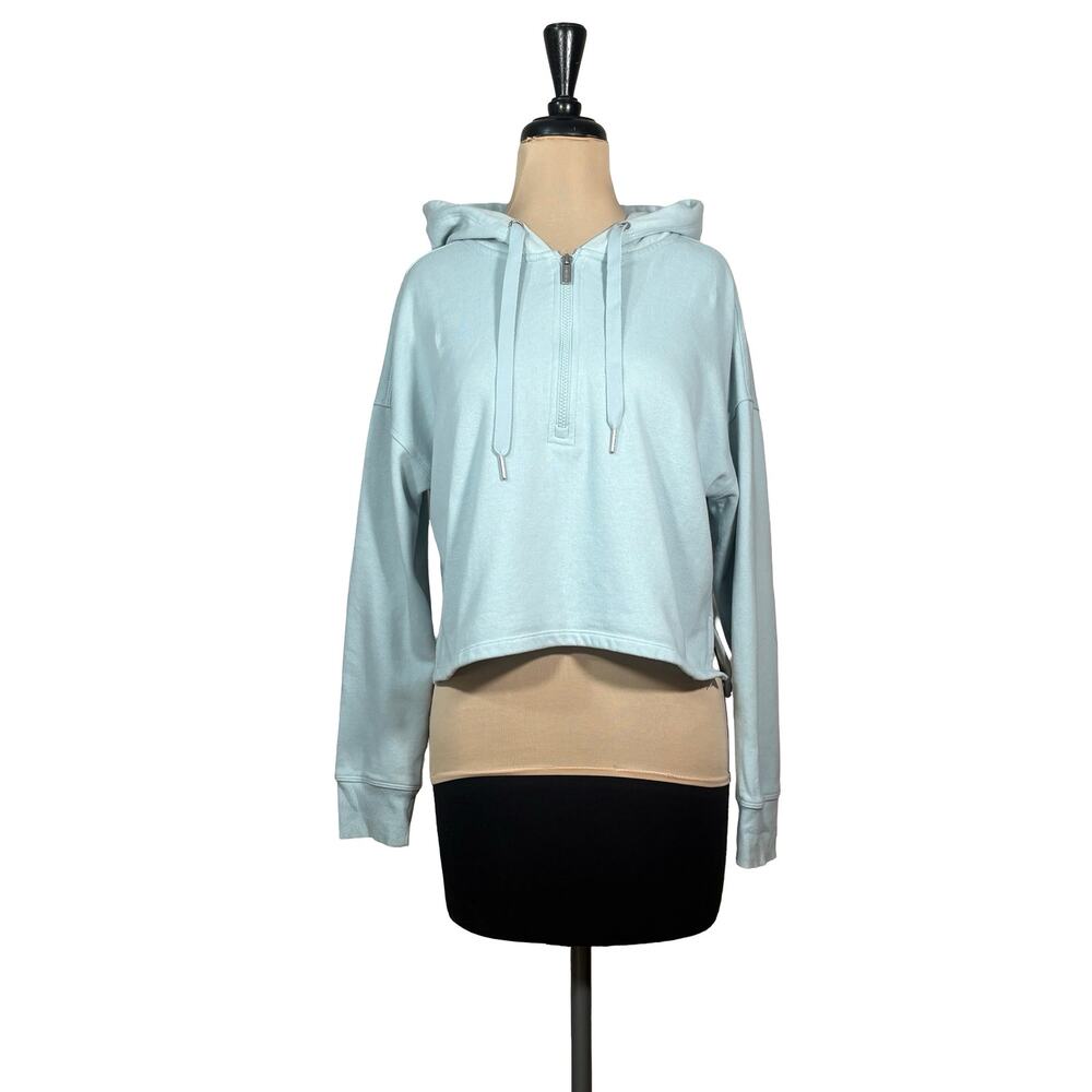 Calvin Klein Performance Cropped Quarter Zip Hoodie Small Iced Blue